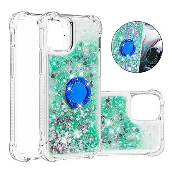 Liquid Bling Sparkle Floating Shiny Glitter Quicksand Soft TPU Clear Cover with Ring Holder for iPhone 13 6.1 inch