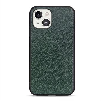 Litchi Skin PC + TPU Combo Genuine Leather Coated Back Shell for iPhone 13 6.1 inch