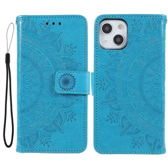 Stylish Imprinted Mandala Totem Pattern PU Leather Shockproof Flip Magnetic Case with Strap for iPhone 13 6.1 inch