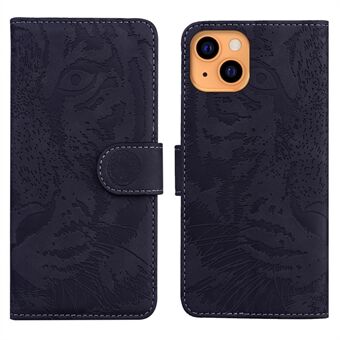 Anti-fall Pure Color Tiger Imprint Pattern Leather Moblie Phone Cover for iPhone 13 6.1 inch