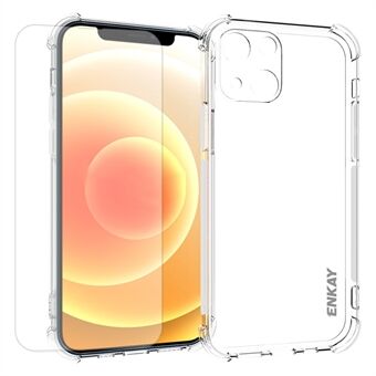 ENKAY Transparent TPU Cover Case with Anti-slip Strip on the Side + 0.26mm 9H 2.5D Tempered Glass Screen Film for iPhone 13 6.1 inch