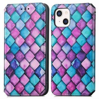 CASENEO 001 Series Wallet Design Color Pattern Printing Magnetic-Absorbed Leather Phone Stand Cover Shell for iPhone 13 6.1 inch