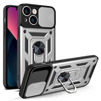 Full Protective Camera Slide Phone Case Back Shell with Kickstand for iPhone 13 6.1 inch