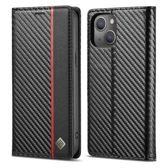 LC.IMEEKE Stand Wallet Design Carbon Fiber Texture Splicing Leather Case Shell for iPhone 13 6.1 inch