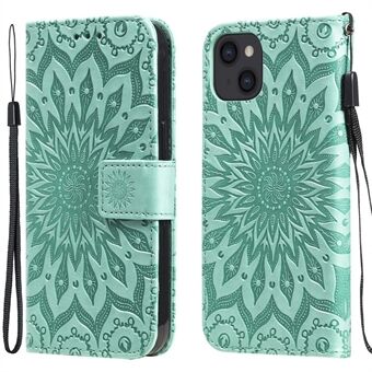 Imprinted Sunflower Magnetic Clasp Leather Wallet Case Cover with Wrist Strap for iPhone 13 6.1 inch