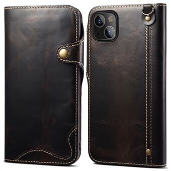 Folio Flip Genuine Leather Wallet Cover Shell with Strap for iPhone 13 6.1 inch