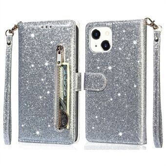 Glitter Sequins Magnetic Clasp Shockproof Stylish Zipper Pocket Wallet Flip Leather Phone Case with Stand for iPhone 13 6.1 inch