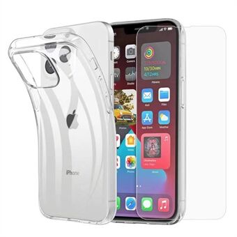 Transparent TPU Phone Cover Case with Tempered Glass Screen Protector for iPhone 13 6.1 inch
