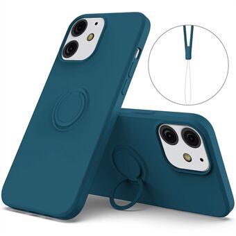 Adjustable Ring Kickstand Design Eco-Friendly Liquid Silicone Phone Protective Case Shell with Handy Strap for iPhone 13 6.1 inch