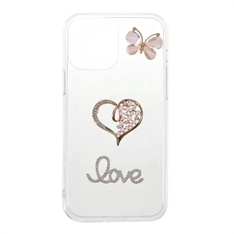 Love Heart Butterfly Shape Sticking Diamond Decor Clear Stylish TPU Phone Shell for iPhone 13 6.1 inch