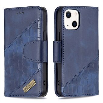 BINFEN COLOR BF04 Splicing Crocodile Texture Full-Protection Wallet Stand Leather Phone Shell Case for iPhone 13 6.1 inch