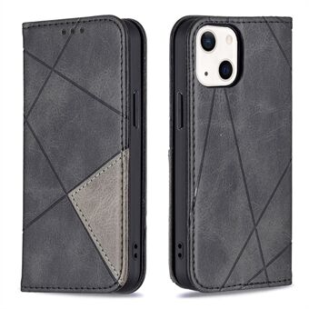 Card Holder Design Rhombus-Like Imprinting Drop-proof Leather Stand Protective Case Shell for iPhone 13 6.1 inch