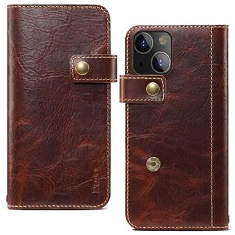 Cowhide Leather Magnetic Clasp Wallet Stand Phone Case Shell for iPhone 13 6.1 inch