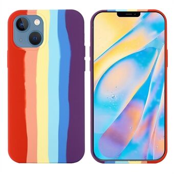 Rainbow Soft Liquid Silicone Drop-Protection Phone Case for iPhone 13 6.1 inch - Red