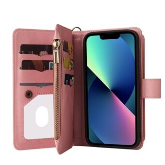 Skin-touch Feel Leather Stand Case Phone Shell with Zipper Pocket and Multiple Card Slots for iPhone 13 6.1 inch