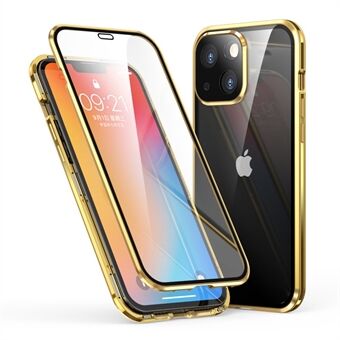 LUPHIE Electroplating Magnetic Adsorption Double-Sided Tempered Glass Metal Bumper Frame Phone Case for iPhone 13 6.1 inch