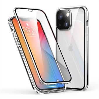 LUPHIE Electroplating Magnetic Adsorption Double-Sided Tempered Glass Metal Bumper Frame Phone Case for iPhone 13 6.1 inch