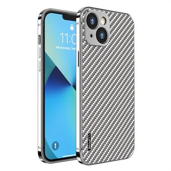 LUPHIE Carbon Fiber Texture Electroplating Metal Phone Cover Case for iPhone 13 6.1 inch