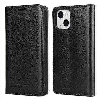 Crazy Horse Genuine Leather Phone Cover Dust-proof Wallet Phone Case with Card Slot for iPhone 13 6.1 inch