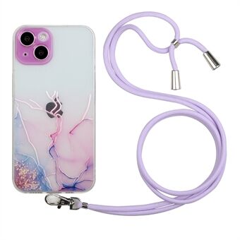 Embossing Marble Pattern Printing Design Flexible TPU Case with Adjustable Long Lanyard for iPhone 13 6.1 inch