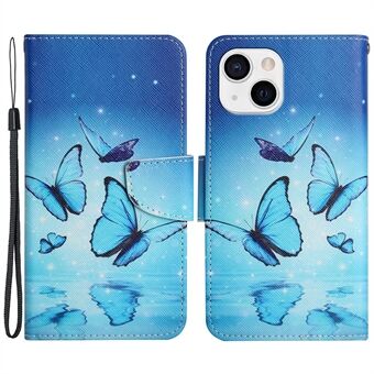 Pattern Printing Cross Texture PU Leather Phone Case Stand Wallet Protective Cover for iPhone 13 6.1 inch
