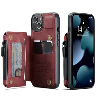 CASEME C20 Series Shockproof Anti-theft Zipper Pocket Wallet Design PU Leather and TPU Back Cover Phone Case for iPhone 13 6.1 inch