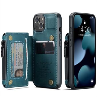 CASEME C20 Series Shockproof Anti-theft Zipper Pocket Wallet Design PU Leather and TPU Back Cover Phone Case for iPhone 13 6.1 inch