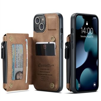CASEME C20 Series Shockproof Anti-theft Zipper Pocket Wallet Design PU Leather and TPU Back Cover Phone Case for iPhone 13 6.1 inch