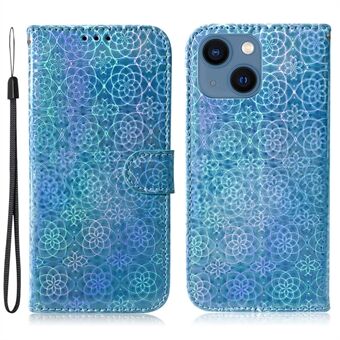 Flower Pattern Full Protection Leather Phone Case Stand Cover with Wallet for iPhone 13 6.1 inch