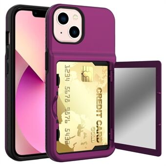 Acrylic+TPU Hybrid Case Protective Cover with Card Holder and Hidden Mirror for iPhone 13 6.1 inch