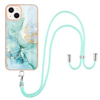 Drop Buffer IML IMD Marble Pattern Electroplating Frame TPU Phone Cover Case with Adjustable Lanyard for iPhone 13 6.1 inch