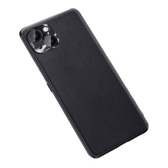 FUKELAI Textured PU Leather Coated TPU Back Shell Phone Case with Metal Lens Protection for iPhone 13 6.1 inch
