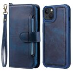 2-in-1 Detachable Anti-Drop Multiple Card Slots Design Wallet Button Closure PU Leather Phone Case for iPhone 13 - Navy Blue