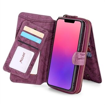 MEGSHI 004 Series Magnetic Detachable Stand Design Zipper Pocket Shockproof PU Leather TPU Wallet Cover Flip Case for iPhone 13 6.1 inch