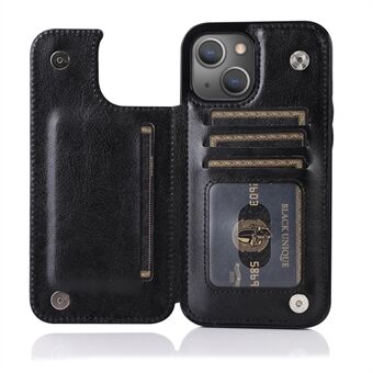 PU Leather Coated TPU Phone Case Double Magnetic Buttons Crazy Horse Texture Kickstand Card Holder Scratch-resistant Phone Cover for iPhone 13 6.1 inch