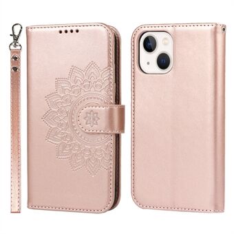R61 Texture Felled Seam Phone Case Dual-sided Magnetic Clasp PU Leather Wallet Cover with Stand for iPhone 13 6.1 inch