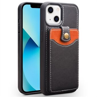 QIALINO Business Style Cowhide Leather Coated TPU Phone Case with Card Holder for iPhone 13 6.1 inch - Black