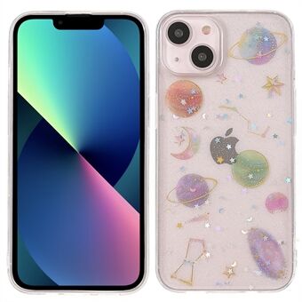 Stylish Star Planet Printing Stickers Design Anti-drop Epoxy TPU Case Shell for iPhone 13 6.1 inch