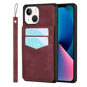 Vertical Flip Card Slots Design Anti-scratch Skin-touch PU Leather Coated TPU Phone Case with Kickstand for iPhone 13 6.1 inch