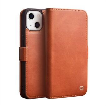 QIALINO Magnetic Closure Flip Folio Wallet Design Genuine Leather Cover Phone Case with View Window for iPhone 13 6.1 inch