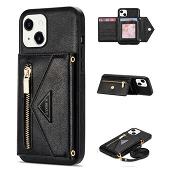 N.BEKUS for iPhone 13 6.1 inch Long Lanyard Anti-fall Wallet PU Leather + TPU Mobile Phone Case with Kickstand