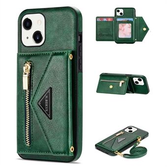N.BEKUS for iPhone 13 6.1 inch Long Lanyard Anti-fall Wallet PU Leather + TPU Mobile Phone Case with Kickstand