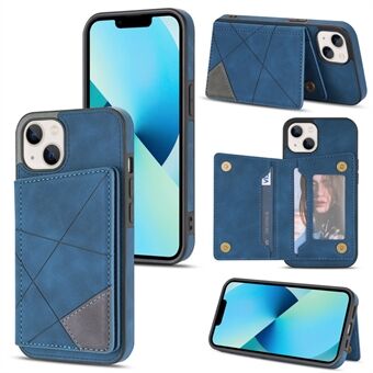 For iPhone 13 6.1 inch Line Splicing Imprinting PU Leather Phone Back Case with Kickstand Card Pocket