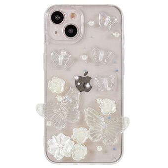 Protective Case for iPhone 13 6.1 inch Shockproof Epoxy TPU Phone Cover Precise Cutout Anti-Scratch Phone Shell Decorated with Artificial Pearls