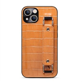 For iPhone 13 6.1 inch Wristband Kickstand Crocodile Texture Phone Case DW PU Leather Coated TPU Back Shell with Card Holder