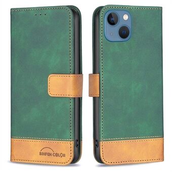 BINFEN COLOR BF Leather Case Series-7 Style 11 PU Leather Shell for iPhone 13 6.1 inch, Magnetic Clasp Design Wallet Stand Leather Splicing Phone Case Accessory