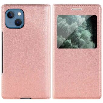For iPhone 13 6.1 inch View Window Design Phone Cover PU Leather Folio Flip Full Protection Case