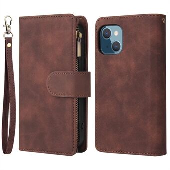 For iPhone 13 6.1 inch PU Leather Full Protection Phone Stand Cover Card Slots Wallet Protective Case with Zipper Pocket