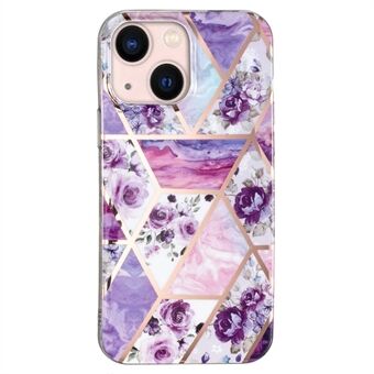 Flexible TPU Phone Case for iPhone 13 6.1 inch, Scratch-resistant Electroplating Splicing Marble Pattern IMD Phone Cover