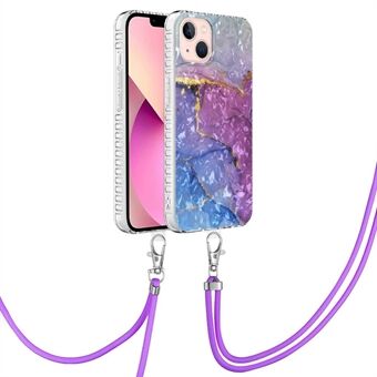 YB IMD Series-15 Soft TPU Case for iPhone 13 6.1 inch, 2.0mm IMD IML Anti-drop Airbag Protective Phone Cover with Lanyard - BK007